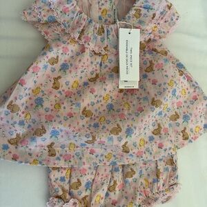 Janie and Jack (0-3M) Pink Floral Bunny baby girl dress